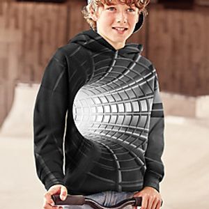 Kids Boys' Hoodie Long Sleeve 3D Print Geometric Black Children Tops Fall Active Regular Fit 4-12 Years Lightinthebox