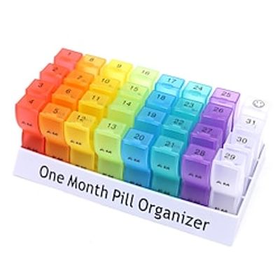 One Month Pill Organiser 32 days AMPM Lids MedicineTablet storage Box Lightinthebox