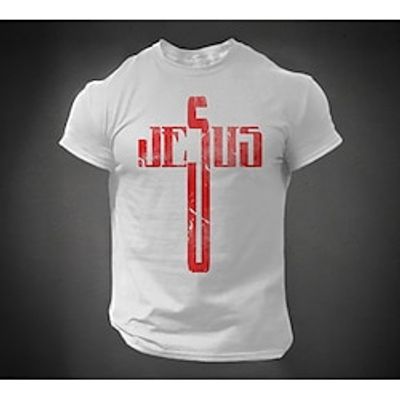 Graphic Jesus Faith Fashion Designer Casual Men's 3D Print Short Sleeve Shirt T shirt Tee Tee Top Daily Holiday Vacation T shirt Black White Dark Blue Short Sleeve Crew Neck Shirt Summer Clothing Lightinthebox