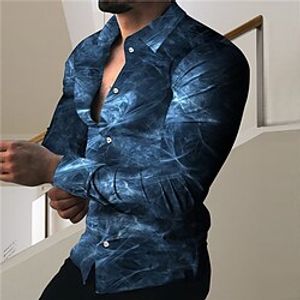 Men's Shirt Graphic Shirt Gradient Turndown Blue 3D Print Outdoor Street Long Sleeve Button-Down Print Clothing Apparel Fashion Designer Casual Breathable  Summer  Spring  Summer Lightinthebox