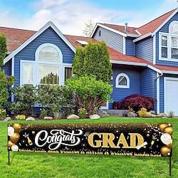 1pc Class of 2024 Graduation Banner - Black and Gold Glitter Party Decorations for Graduation Yard Decorations and Supplies Lightinthebox