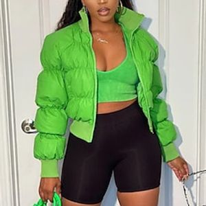 Women's Winter Jacket Winter Coat Parka Windproof Warm Outdoor Street Daily Vacation Zipper Zipper Lapel Modern Street Style Solid Color Regular Fit Outerwear Long Sleeve Winter Fall Green S M L Lightinthebox