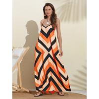 Satin Striped Graphic Spaghetti Strap Maxi Dress