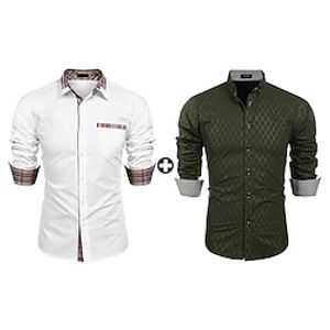 Men's As Picture Dress Shirt Button Up Shirt Sets Long Sleeve Lapel Office  Career Going out Plain Basic Polyester Spring   Fall Lightinthebox