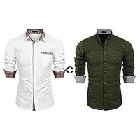 Men's As Picture Dress Shirt Button Up Shirt Sets Long Sleeve Lapel Office  Career Going out Plain Basic Polyester Spring   Fall Lightinthebox - thumbnail