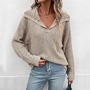 Women's Pullover Sweater Jumper V Neck Crochet Knit Acrylic Knitted Fall Winter Regular Outdoor Daily Going out Streetwear Stylish Casual Long Sleeve Solid Color Khaki S M L Lightinthebox