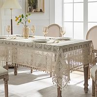 Rectangle Tablecloth White with Tassels Farmhouse Table Cloth Table Cover for Party, Family Dining, Restrant miniinthebox - thumbnail