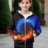 Boys 3D Graphic Hoodie Coat Outerwear Long Sleeve Fall Winter Active Streetwear Cool Polyester Kids 3-12 Years Zip Street Daily Regular Fit Lightinthebox - thumbnail