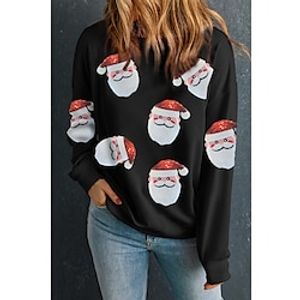 Christmas Sweatshirt Women's Sweatshirt Pullover Santa Claus Sportswear Festival Print Black Red Christmas Casual Round Neck Long Sleeve Top Micro-elastic Fall  Winter Lightinthebox