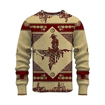 Cowboy Retro Vintage western style Tribal Men's Print Knitting Pullover Sweater Jumper Knitwear Outdoor Daily Vacation Long Sleeve Crewneck Sweaters Blue Purple Khaki Fall Winter S M L Sweaters Lightinthebox