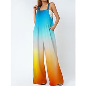 Women's Jumpsuit Pocket Print Gradient Crew Neck Casual Vacation Weekend Wide Leg Loose Fit Strap Blue S M L Summer Lightinthebox