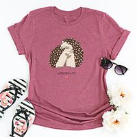 Women's T shirt Graphic Animal Print Round Neck Tops Basic Basic Top Black Blue Blushing Pink miniinthebox - thumbnail