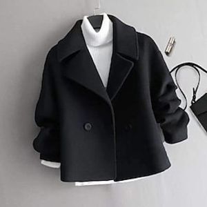 Women's Coat Outdoor Street Daily Fall Winter Short Coat Regular Fit Warm Breathable Jacket Long Sleeve Solid Color Black Beige Lightinthebox