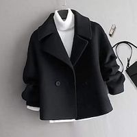 Women's Coat Outdoor Street Daily Fall Winter Short Coat Regular Fit Warm Breathable Jacket Long Sleeve Solid Color Black Beige Lightinthebox - thumbnail