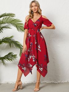 YOINS Floral Print Cold Shoulder Short Sleeves Maxi Dress