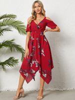 YOINS Floral Print Cold Shoulder Short Sleeves Maxi Dress - thumbnail