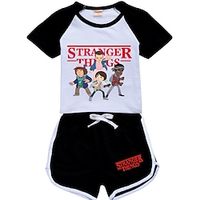 Kids Girls' T-shirt  Shorts Clothing Set 2 Pieces Stranger Things Short Sleeve Black Blue Purple Cartoon Solid Color Crewneck Outdoor Cosplay Costumes Active Daily Regular 3-13 Years Lightinthebox - thumbnail