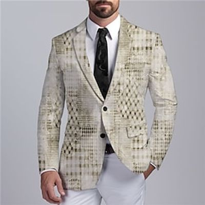 Geometry Business Men's Coat Blazer Work Wear to work Going out Fall  Winter Turndown Long Sleeve Blue khaki Gray S M L Polyester Weaving Jacket Lightinthebox
