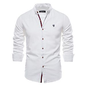 Men's Shirt Solid Color Button-Down Long Sleeve Street Tops Cotton Business Simple Casual Comfortable Blue Gray Khaki miniinthebox