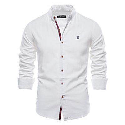 Men's Shirt Solid Color Button-Down Long Sleeve Street Tops Cotton Business Simple Casual Comfortable Blue Gray Khaki miniinthebox