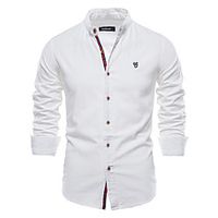 Men's Shirt Solid Color Button-Down Long Sleeve Street Tops Cotton Business Simple Casual Comfortable Blue Gray Khaki miniinthebox - thumbnail