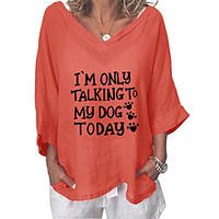 Women's Plus Size Tops T shirt Text Print 3/4 Length Sleeve Round Neck Basic Casual Spring Summer Blue Blushing Pink Gray Big Size L XL 2XL 3XL 4XL / Holiday / Loose miniinthebox - thumbnail