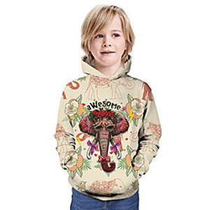 Kids Boys' Hoodie  Sweatshirt Long Sleeve 3D Print Floral Elephant Animal Unisex Beige Children Tops Summer Active Daily Wear Christmas Regular Fit 3-13 Years Lightinthebox