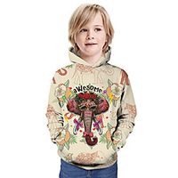 Kids Boys' Hoodie  Sweatshirt Long Sleeve 3D Print Floral Elephant Animal Unisex Beige Children Tops Summer Active Daily Wear Christmas Regular Fit 3-13 Years Lightinthebox - thumbnail