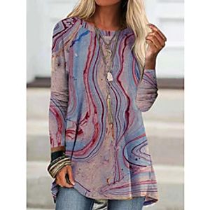 Women's A Line Dress Short Mini Dress Blue khaki Red Long Sleeve Multi Color Graphic Print Spring Summer Round Neck Active Casual 2021 S M L XL XXL XXXL miniinthebox