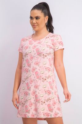 Womens Graphic Sleepwear Dress Pink Combo Womens Graphic Sleepwear Dress Pink Combo