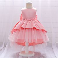 Kids Little Girls' Dress Solid Colored Party Birthday Party Layered Mesh Bow Blue Blushing Pink Wine Asymmetrical Sleeveless Cute Sweet Dresses Children's Day All Seasons Slim 2-6 Years Lightinthebox - thumbnail