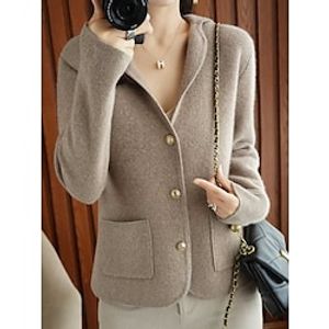 Women's Cardigan Shirt Collar Ribbed Knit Polyester Button Pocket Knitted Fall Winter Short Outdoor Daily Going out Stylish Casual Soft Long Sleeve Solid Color Purple Beige S M L Lightinthebox
