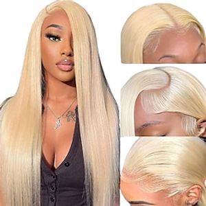 613 Lace Front Wig Human Hair 13x4 HD Transparent Straight Wigs Human Hair Blonde Lace Front Wigs Human Hair Pre Plucked Glueless Wigs Human Hair Blonde Lace Frontal Human Hair Wigs 180% Density Lightinthebox