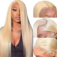 613 Lace Front Wig Human Hair 13x4 HD Transparent Straight Wigs Human Hair Blonde Lace Front Wigs Human Hair Pre Plucked Glueless Wigs Human Hair Blonde Lace Frontal Human Hair Wigs 180% Density Lightinthebox - thumbnail