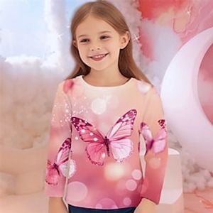 Girls' 3D Butterfly Tee Shirt Long Sleeve 3D Print Fall Winter Active Fashion Cute Polyester Kids 3-12 Years Crew Neck Outdoor Casual Daily Regular Fit Lightinthebox