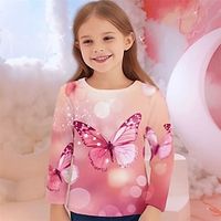Girls' 3D Butterfly Tee Shirt Long Sleeve 3D Print Fall Winter Active Fashion Cute Polyester Kids 3-12 Years Crew Neck Outdoor Casual Daily Regular Fit Lightinthebox - thumbnail