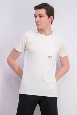 Mens Embroidered Front Pocket T-Shirt Off White Mens Embroidered Front Pocket T-Shirt Off White