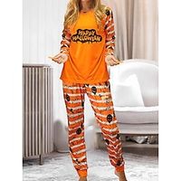 Women's Halloween Lounge Sets 2 Pieces Cat Letter Fashion Casual Comfort Street Daily Date Polyester Breathable Crew Neck Long Sleeve Pant Summer Fall Black White Lightinthebox - thumbnail