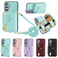 Phone Case For Samsung Galaxy S24 Ultra Plus S23 Ultra Plus S22 Plus Ultra A55 A35 A25 A15 5G A54 A34 A14 A53 A33 A23 A13 Back Cover with Stand Holder with Lanyard Card Slot Retro TPU PU Leather Lightinthebox - thumbnail