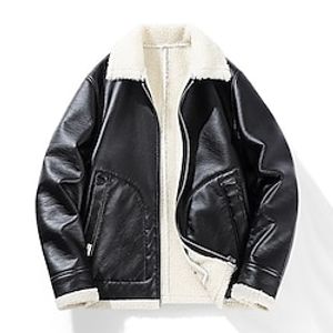 Men's Faux Leather Jacket Winter Jacket Sherpa Jacket Outdoor Daily Wear Warm Pocket Fall Winter Plain Fashion Streetwear Lapel Regular Black Brown Jacket Lightinthebox