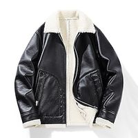 Men's Faux Leather Jacket Winter Jacket Sherpa Jacket Outdoor Daily Wear Warm Pocket Fall Winter Plain Fashion Streetwear Lapel Regular Black Brown Jacket Lightinthebox - thumbnail