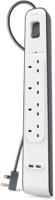 Belkin 4 Way-4 Plug Surge Protection Strip With 2 Meters Cord Length, Heavy Duty Electrical Extension Socket With 2 X 2.4 A Shared USB Ports, Black&White