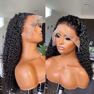 Unprocessed Virgin Hair 13x4 Lace Front Wig Free Part Brazilian Hair Curly Black Wig 130% 150% Density with Baby Hair Natural Hairline Pre-Plucked Bleached Knots For Women Long Human Hair Lace Wig Lightinthebox