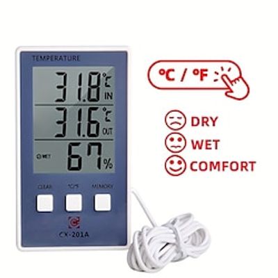 1pc Accurate Digital Thermometer and Hygrometer with LCD Display and Probe Sensor for Indoor and Outdoor Temperature and Humidity Measurement Lightinthebox