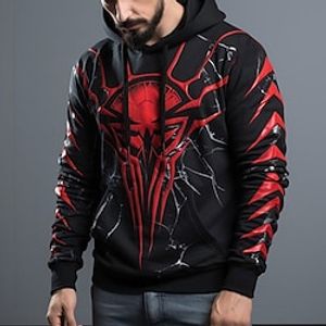 Graphic Devil Men's Fashion 3D Print Hoodie Sports Outdoor Holiday Vacation Hoodies Red Drak Red Hooded Print Front Pocket Spring   Fall Designer Hoodie Sweatshirt Lightinthebox