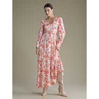 Satin Floral Wedding Guest Tie Front Maxi Dress