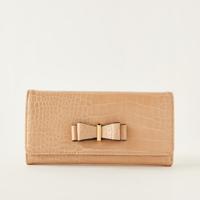 Sasha Textured Flap Wallet with Bow Accent