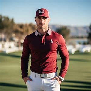 Men's Sport Polo Golf Shirt Casual Sports Lapel Long Sleeve Fashion Basic Embroidery Button Embroidery Spring   Fall Regular Fit Red Sport Polo Lightinthebox