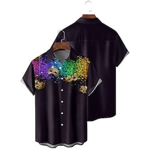 Graphic Mask Hawaiian Casual Men's Shirt Button Up Shirt Casual Shirt Daily Wear Vacation Festival Spring  Summer Lapel Short Sleeves Black S, M, L Polyester Shirt Carnival Lightinthebox