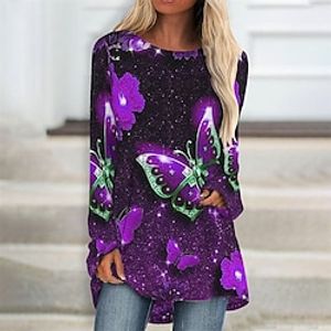 Women's Casual Dress T Shirt Dress Tee Dress Shift Dress Green Blue Purple Long Sleeve Butterfly Print Winter Fall Autumn Crew Neck Winter Dress Weekend Fall Dress 2022 XXS XS S M L XL 2XL 3XL 4XL 5XL Lightinthebox